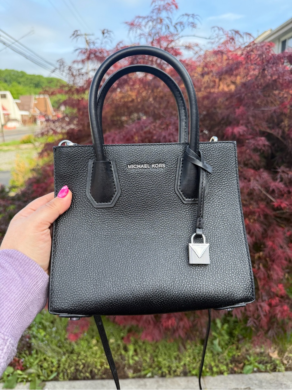 Michael Kors Black Pebbled Leather Mercer Mini Satchel with Padlock